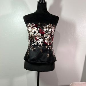 White House Black Market Black Floral Tube Top Size 8